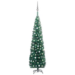 Künstlicher Weihnachtsbaum Schlank mit LEDs & Kugeln Grün 240cm