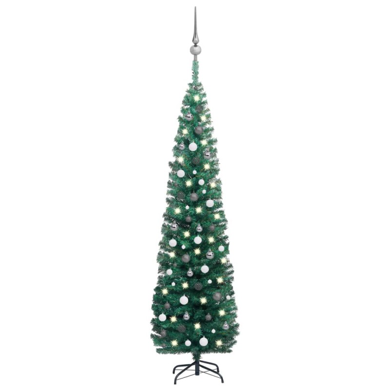 Künstlicher Weihnachtsbaum Schlank mit LEDs & Kugeln Grün 240cm Künstlicher Weihnachtsbaum Schlank mit LEDs & Kugeln Grün 240cm