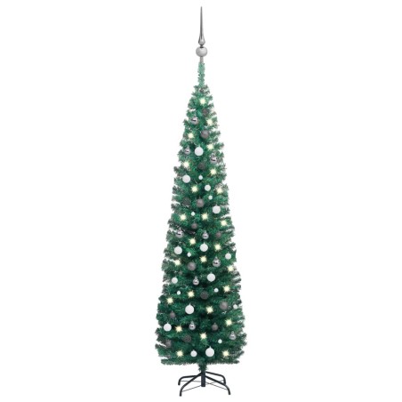 Künstlicher Weihnachtsbaum Schlank mit LEDs & Kugeln Grün 240cm