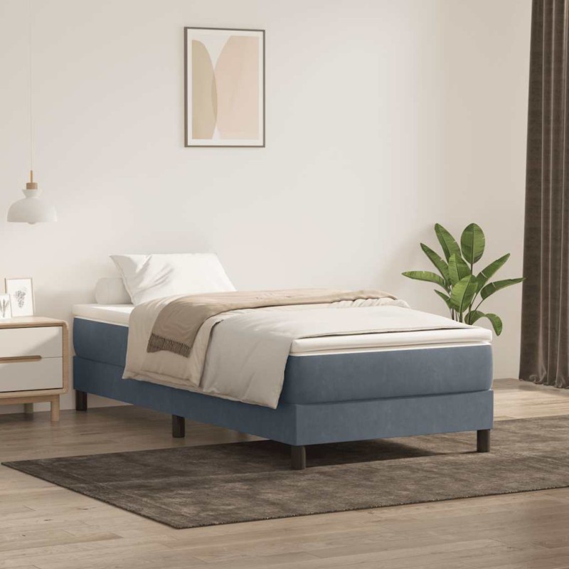 vidaXL Boxspringbett ohne Matratze Dunkelgrau 90x220 cm Samt vidaXL Boxspringbett ohne Matratze Dunkelgrau 90x220 cm Samt