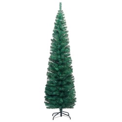 Künstlicher Weihnachtsbaum Schlank mit LEDs & Kugeln Grün 240cm
