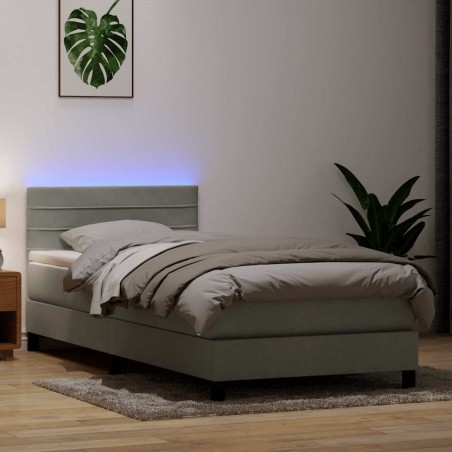 vidaXL Boxspringbett mit Matratze Hellgrau 90x210 cm Samt
