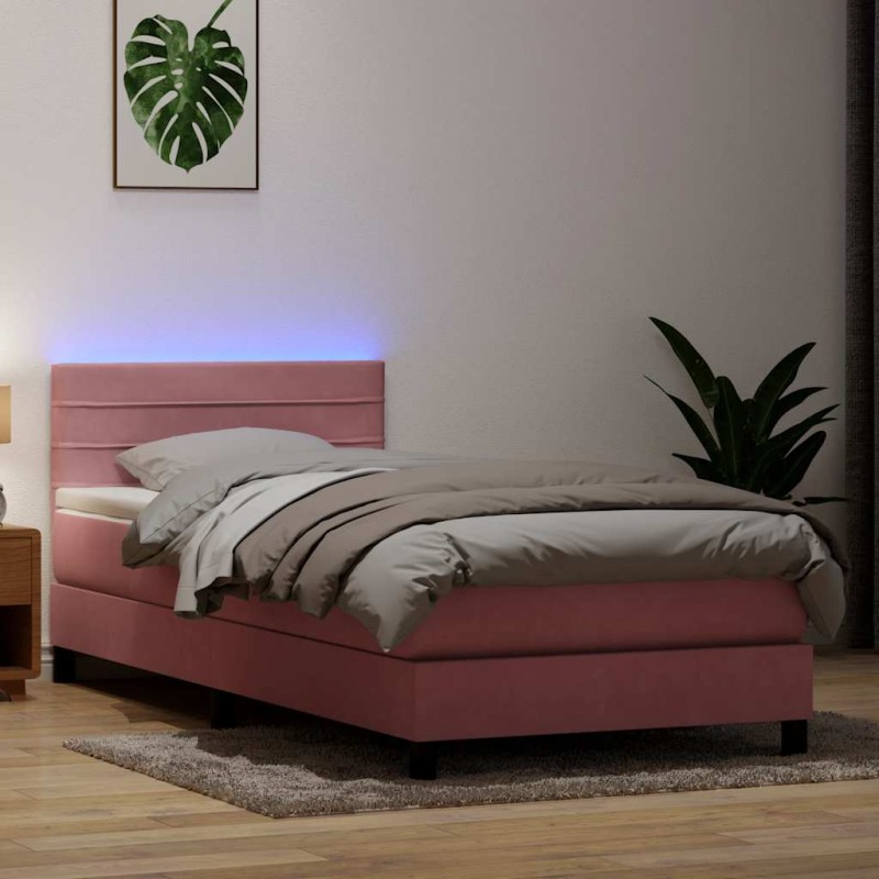 vidaXL Boxspringbett mit Matratze Rosa 100x220 cm Samt vidaXL Boxspringbett mit Matratze Rosa 100x220 cm Samt