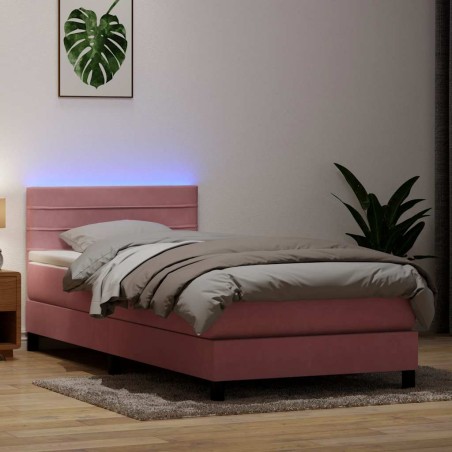 vidaXL Boxspringbett mit Matratze Rosa 100x220 cm Samt