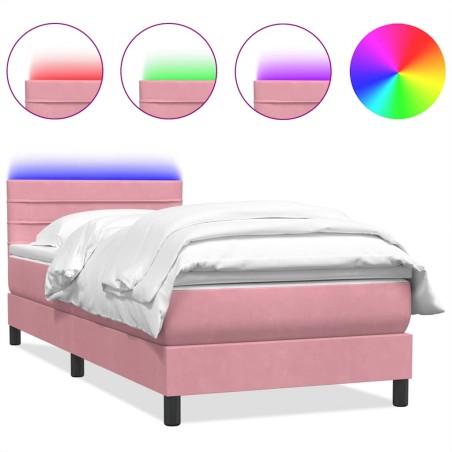 vidaXL Boxspringbett mit Matratze Rosa 100x220 cm Samt