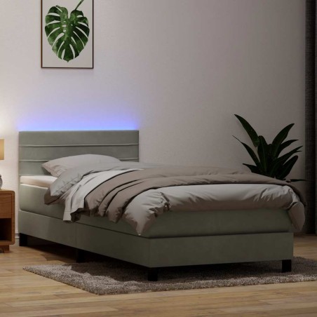 vidaXL Boxspringbett mit Matratze Hellgrau 90x220 cm Samt