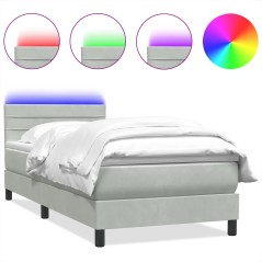 vidaXL Boxspringbett mit Matratze Hellgrau 90x220 cm Samt
