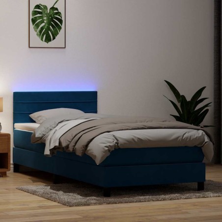 vidaXL Boxspringbett mit Matratze Dunkelblau 90x220 cm Samt