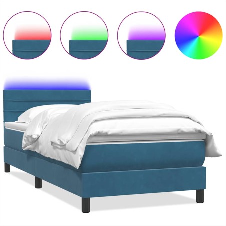 vidaXL Boxspringbett mit Matratze Dunkelblau 90x220 cm Samt