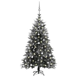 Künstlicher Weihnachtsbaum Schnee LEDs & Kugeln 180 cm PVC & PE