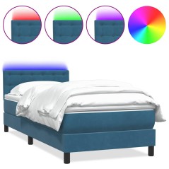 vidaXL Boxspringbett mit Matratze Dunkelblau 90x220 cm Samt