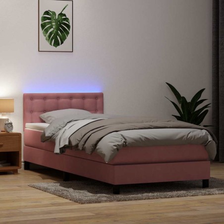 vidaXL Boxspringbett mit Matratze Rosa 90x210 cm Samt