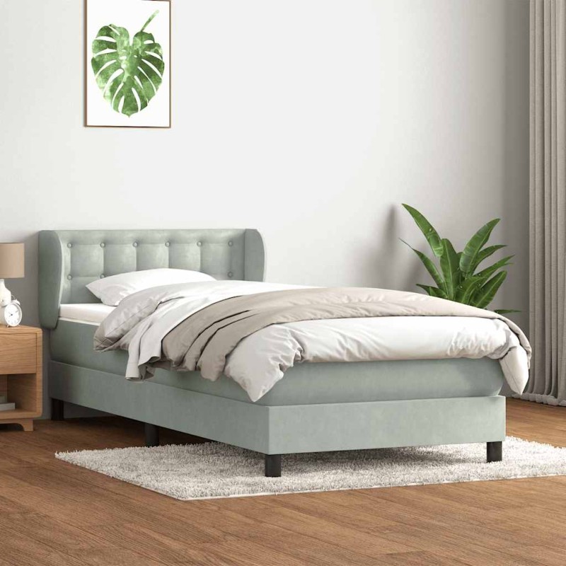 vidaXL Boxspringbett mit Matratze Hellgrau 90x210 cm Samt vidaXL Boxspringbett mit Matratze Hellgrau 90x210 cm Samt