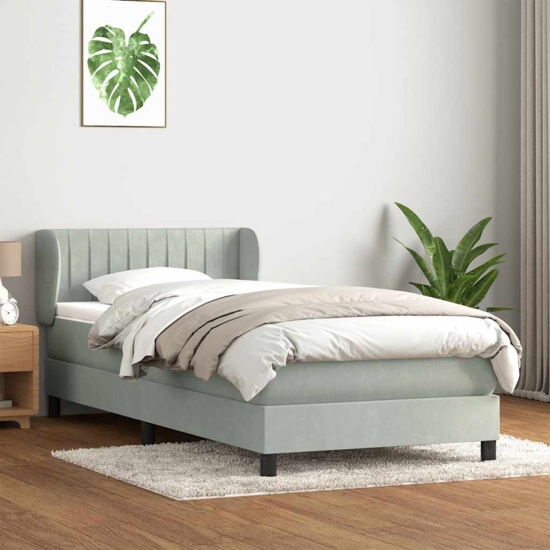 vidaXL Boxspringbett mit Matratze Hellgrau 80x220 cm Samt vidaXL Boxspringbett mit Matratze Hellgrau 80x220 cm Samt