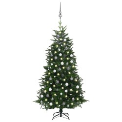 Künstlicher Weihnachtsbaum LEDs & Kugeln Grün 180 cm PVC & PE