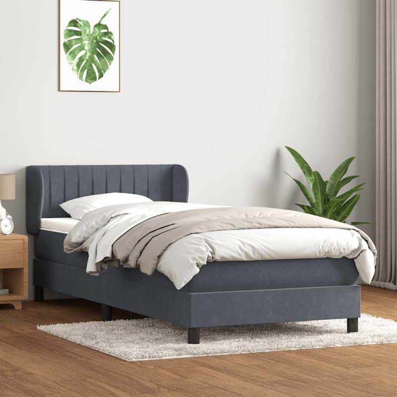 vidaXL Boxspringbett mit Matratze Dunkelgrau 90x220 cm Samt vidaXL Boxspringbett mit Matratze Dunkelgrau 90x220 cm Samt