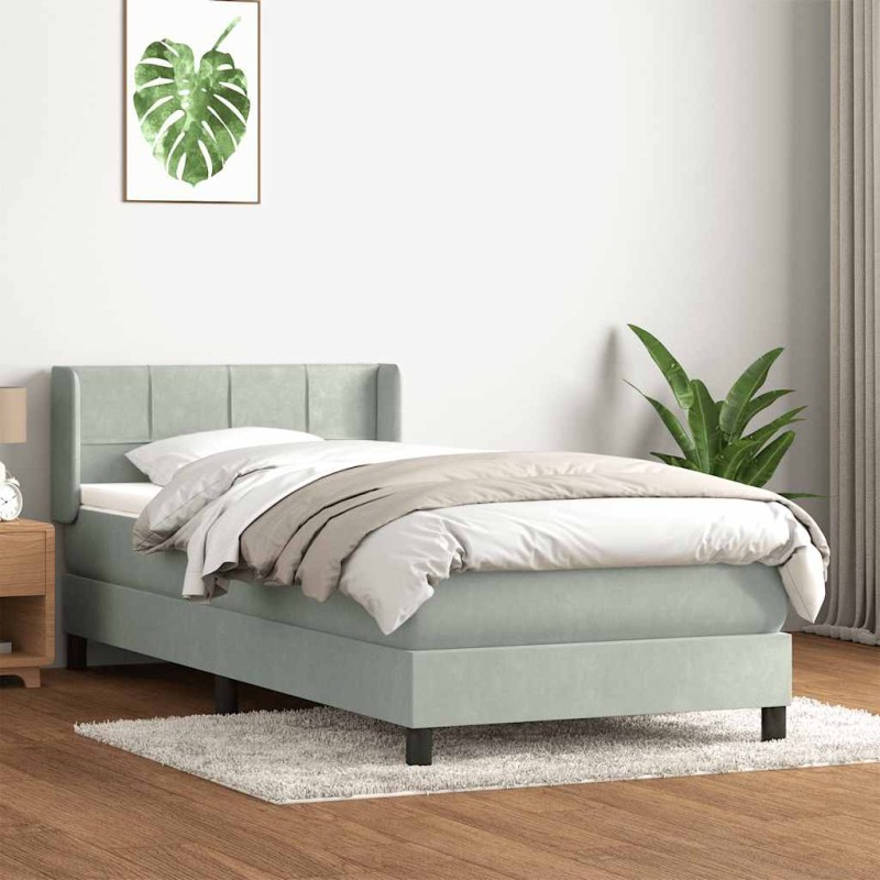 vidaXL Boxspringbett mit Matratze Hellgrau 90x220 cm Samt vidaXL Boxspringbett mit Matratze Hellgrau 90x220 cm Samt
