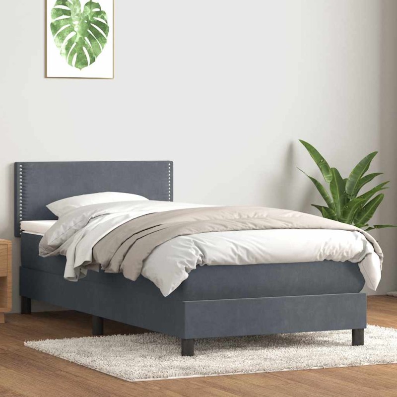 vidaXL Boxspringbett mit Matratze Dunkelgrau 80x220 cm Samt vidaXL Boxspringbett mit Matratze Dunkelgrau 80x220 cm Samt