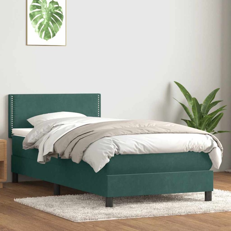 vidaXL Boxspringbett mit Matratze Dunkelgrün 90x220 cm Samt vidaXL Boxspringbett mit Matratze Dunkelgrün 90x220 cm Samt