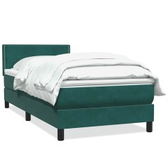vidaXL Boxspringbett mit Matratze Dunkelgrün 90x220 cm Samt