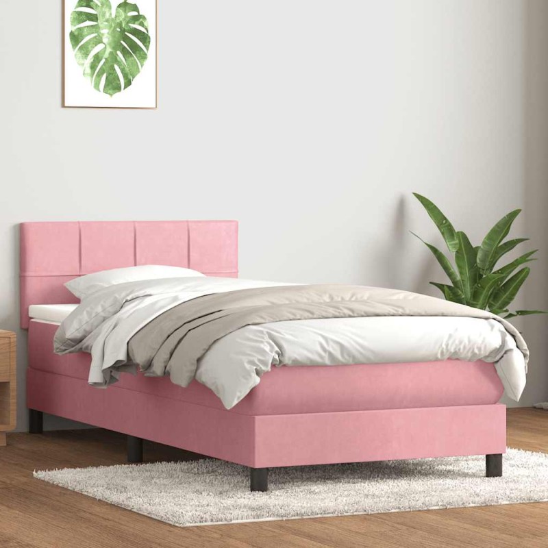 vidaXL Boxspringbett mit Matratze Rosa 80x210 cm Samt vidaXL Boxspringbett mit Matratze Rosa 80x210 cm Samt