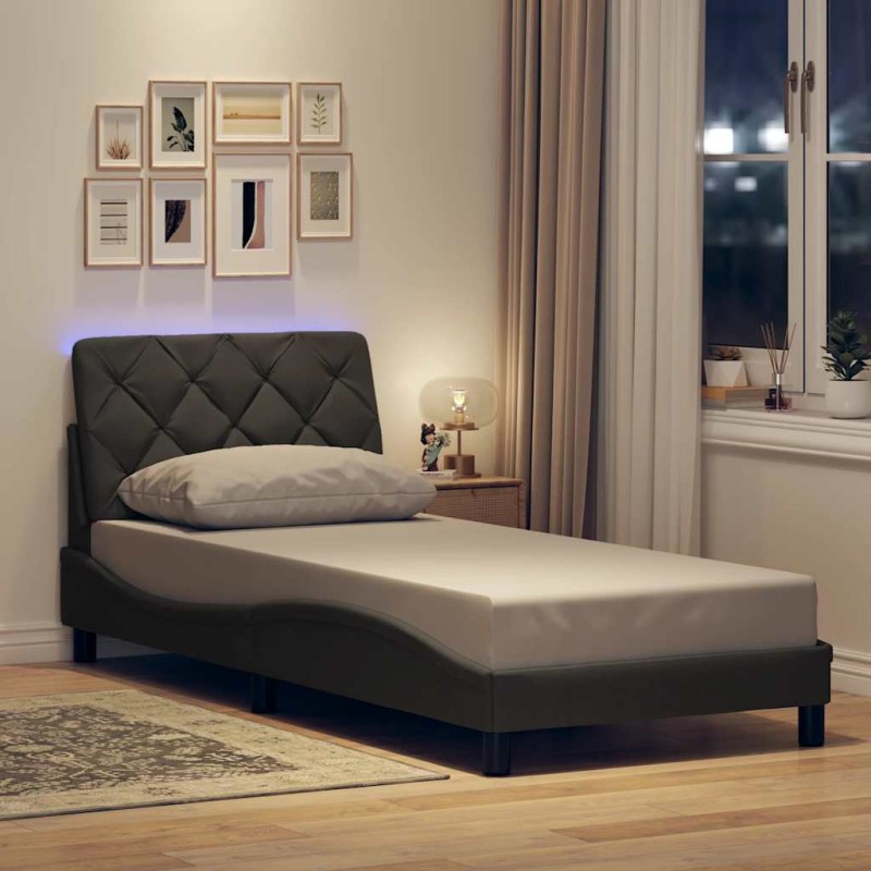 vidaXL Bettgestell mit LED ohne Matratze Dunkelgrau 90x190 cm Stoff vidaXL Bettgestell mit LED ohne Matratze Dunkelgrau 90x190 cm Stoff