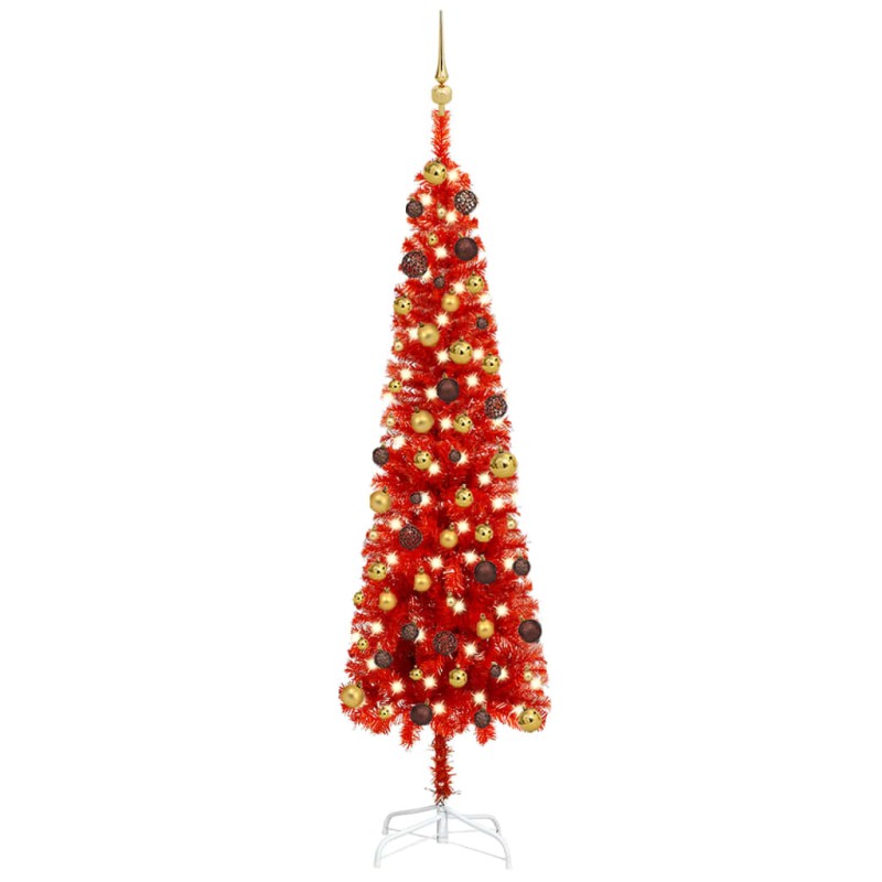 Weihnachtsbaum Schlank mit LEDs & Kugeln Rot 210 cm Weihnachtsbaum Schlank mit LEDs & Kugeln Rot 210 cm