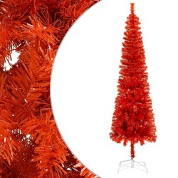 Weihnachtsbaum Schlank mit LEDs & Kugeln Rot 210 cm