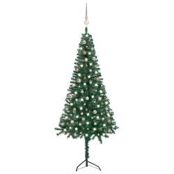 Künstlicher Eck-Weihnachtsbaum LEDs & Kugeln Grün 240 cm PVC
