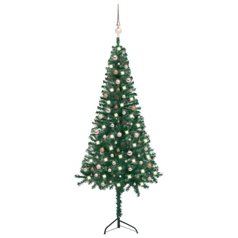 Künstlicher Eck-Weihnachtsbaum LEDs & Kugeln Grün 240 cm PVC Künstlicher Eck-Weihnachtsbaum LEDs & Kugeln Grün 240 cm PVC