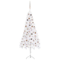 Künstlicher Eck-Weihnachtsbaum LEDs & Kugeln Weiß 210 cm PVC