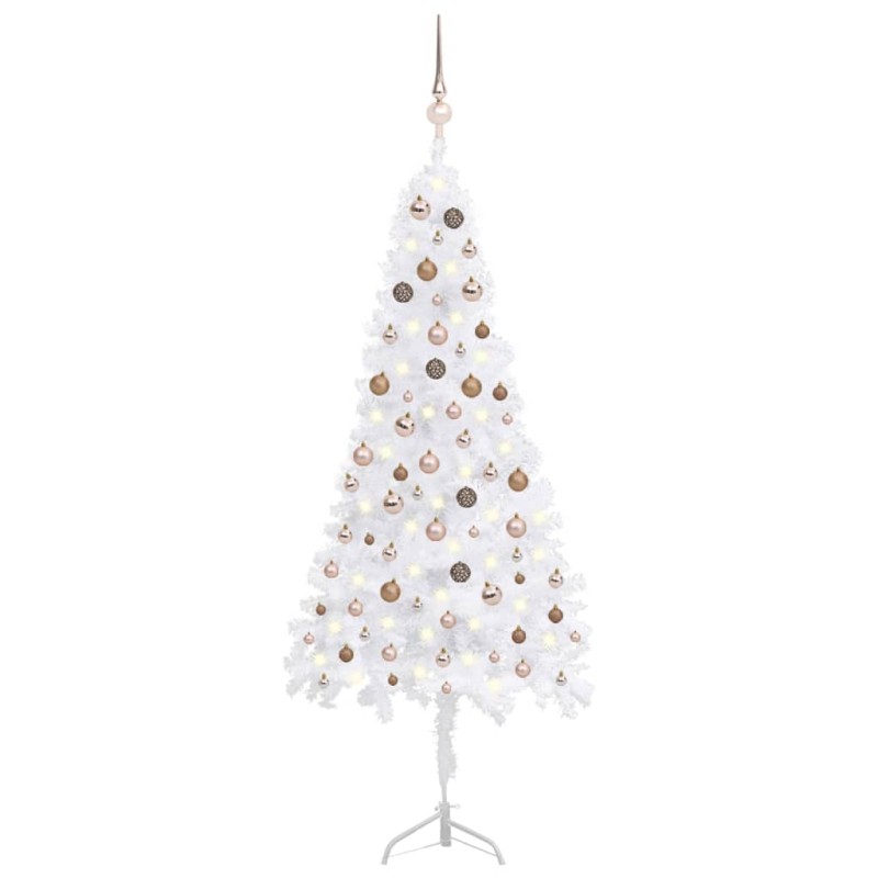 Künstlicher Eck-Weihnachtsbaum LEDs & Kugeln Weiß 210 cm PVC Künstlicher Eck-Weihnachtsbaum LEDs & Kugeln Weiß 210 cm PVC