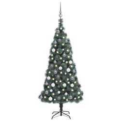 Künstlicher Weihnachtsbaum LEDs & Kugeln Grün 120 cm PVC & PE