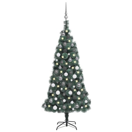Künstlicher Weihnachtsbaum LEDs & Kugeln Grün 120 cm PVC & PE