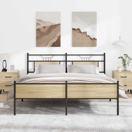 vidaXL Metallbett ohne Matratze Sonoma-Eiche 183x213 cm