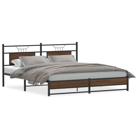 vidaXL Metallbett ohne Matratze Braun Eichen-Optik 183x213 cm