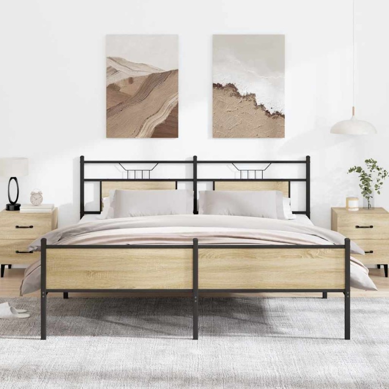 vidaXL Metallbett ohne Matratze Sonoma-Eiche 160x200 cm vidaXL Metallbett ohne Matratze Sonoma-Eiche 160x200 cm