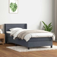 vidaXL Boxspringbett mit Matratze Dunkelgrau 90x220 cm Samt