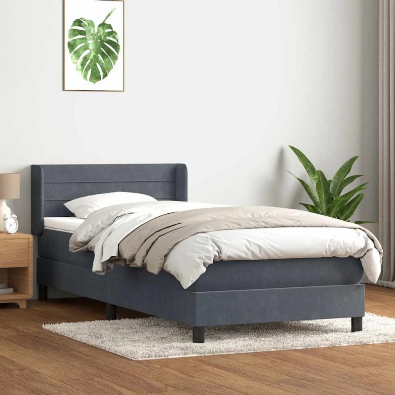 vidaXL Boxspringbett mit Matratze Dunkelgrau 90x220 cm Samt vidaXL Boxspringbett mit Matratze Dunkelgrau 90x220 cm Samt