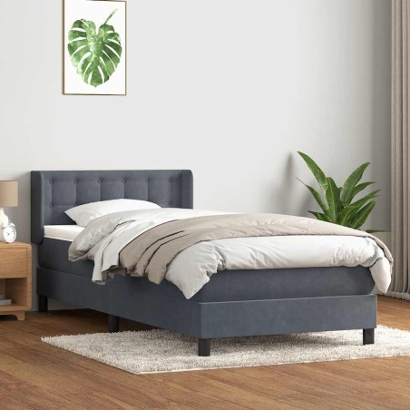 vidaXL Boxspringbett mit Matratze Dunkelgrau 90x220 cm Samt