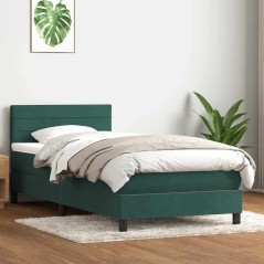vidaXL Boxspringbett mit Matratze Dunkelgrün 80x220 cm Samt