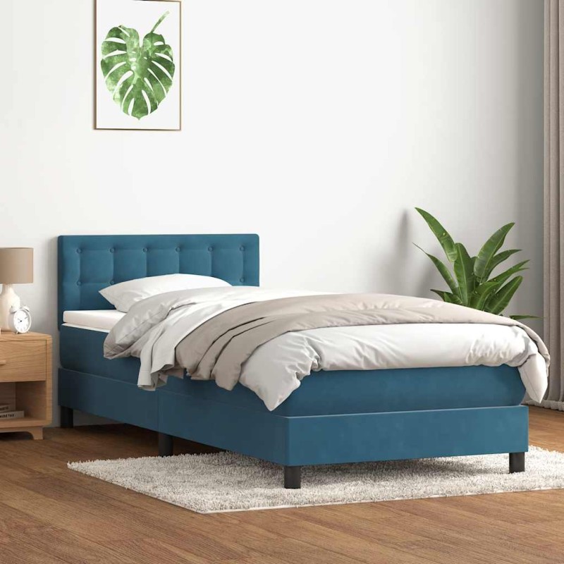 vidaXL Boxspringbett mit Matratze Dunkelblau 80x210 cm Samt vidaXL Boxspringbett mit Matratze Dunkelblau 80x210 cm Samt