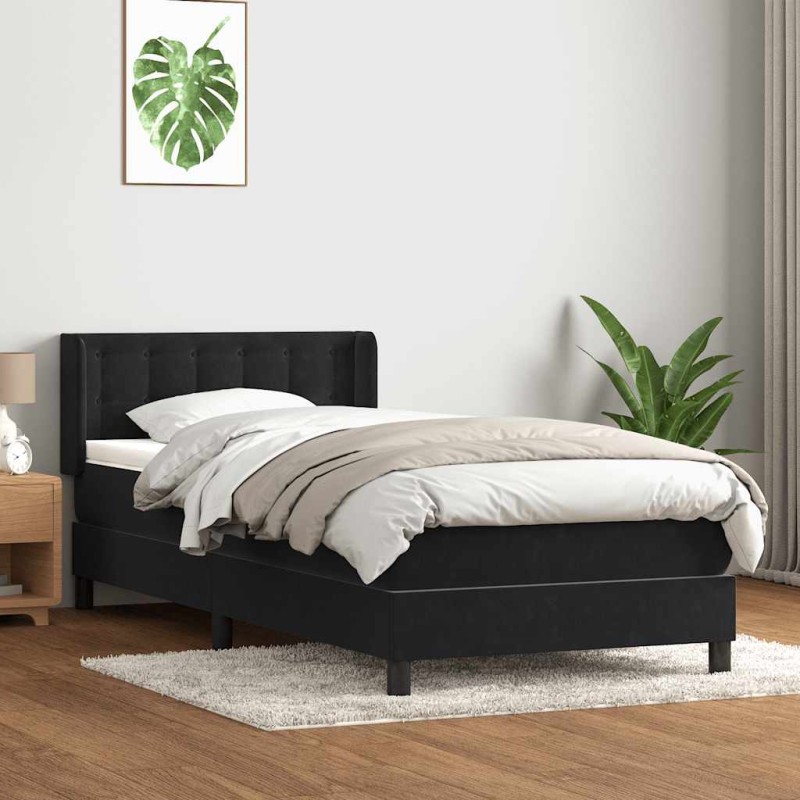 vidaXL Boxspringbett mit Matratze Schwarz 80x220 cm Samt vidaXL Boxspringbett mit Matratze Schwarz 80x220 cm Samt