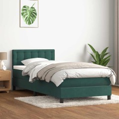vidaXL Boxspringbett mit Matratze Dunkelgrün 90x210 cm Samt