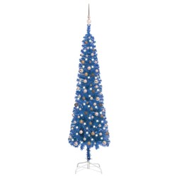 Weihnachtsbaum Schlank mit LEDs & Kugeln Blau 240 cm