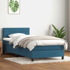 vidaXL Boxspringbett mit Matratze Dunkelblau 90x220 cm Samt