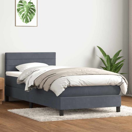 vidaXL Boxspringbett mit Matratze Dunkelgrau 80x210 cm Samt