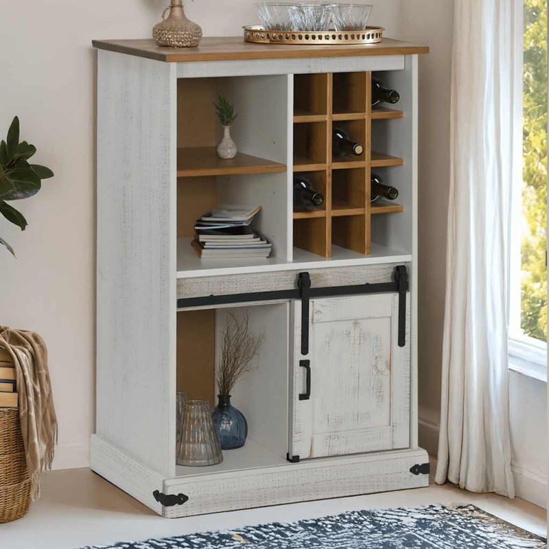 vidaXL Weinschrank HALDEN mit Weinregalen und Schiebetür Weiß Kiefer vidaXL Weinschrank HALDEN mit Weinregalen und Schiebetür Weiß Kiefer
