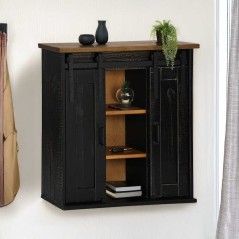 vidaXL Hängeschrank HALDEN 2 Schiebetüren Schwarz 75x22,5x70 cm Kiefer