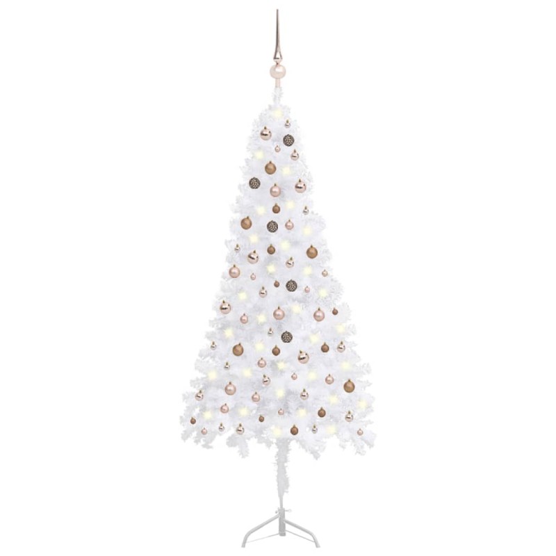 Künstlicher Eck-Weihnachtsbaum LEDs & Kugeln Weiß 240 cm PVC Künstlicher Eck-Weihnachtsbaum LEDs & Kugeln Weiß 240 cm PVC